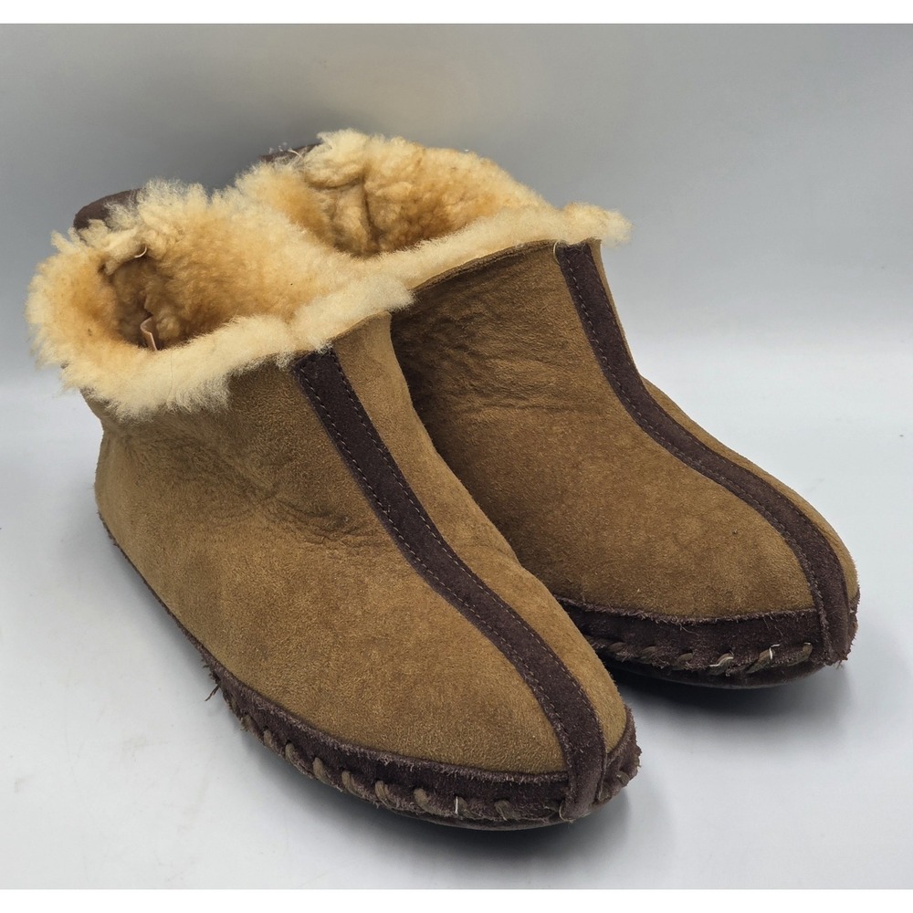 Cabela's Women's 8M Brown Suede Shearling Slipper Booties Whipstitch Lined